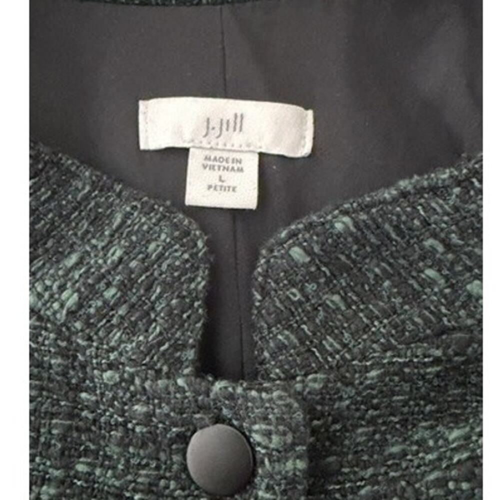 J.Jill Tweed Jacket Womens L Green Black Cropped Snap Front Textured Classic - Picture 7 of 12